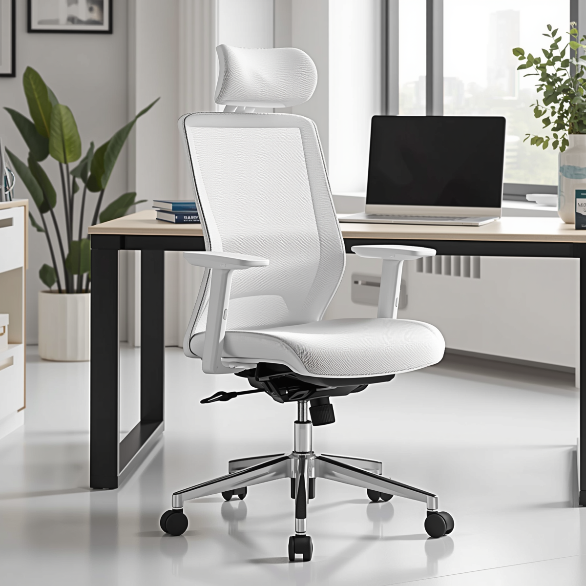 Ergonomic office chair with a sleek design, perfect for minimalist home offices aiming for comfort and productivity.