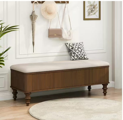 Durable rubberwood legs of the 50.8” Linen Storage Ottoman Bench highlighting its solid structure - a reliable storage ottoman bench.
