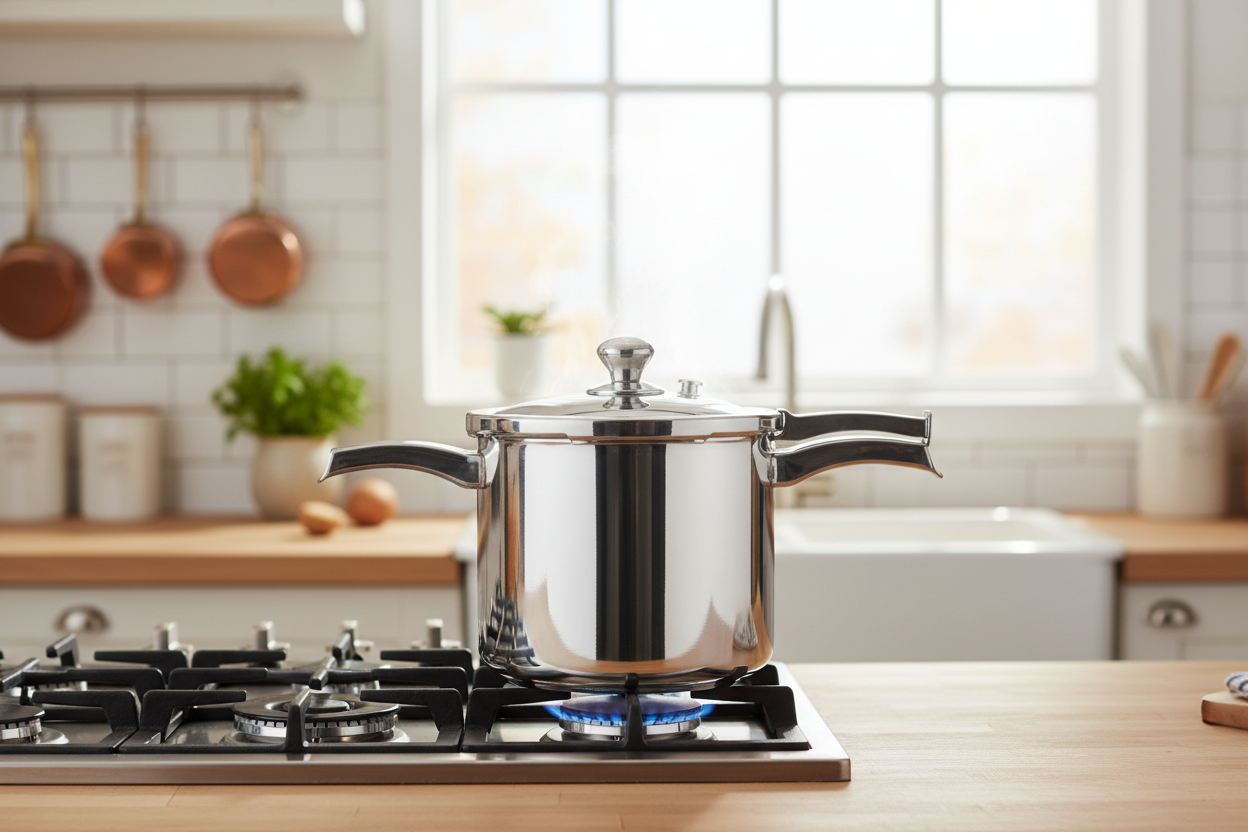 Heavy Duty 304 Stainless Steel 8.5 Quart Pressure Cooker ~ Serves 6-8 — compatible with gas, electric, ceramic, and induction stoves