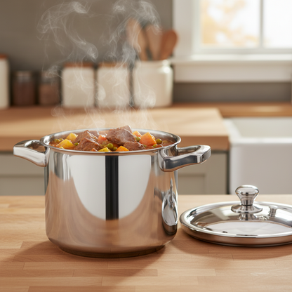 Heavy Duty 304 Stainless Steel 8.5 Quart Pressure Cooker ~ Serves 6-8 — silver glossy 304 stainless steel pressure cooker exterior