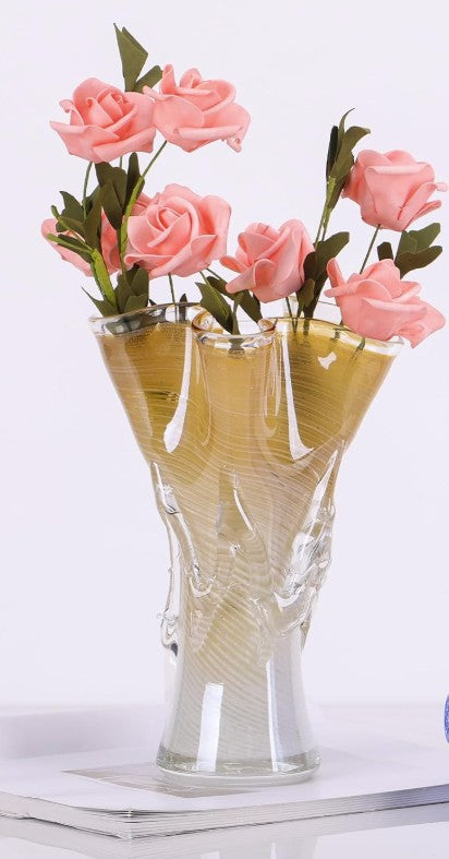 Luminous Yellow Swirl Art Glass Vase – Hand-Blown Luxury Centerpiece