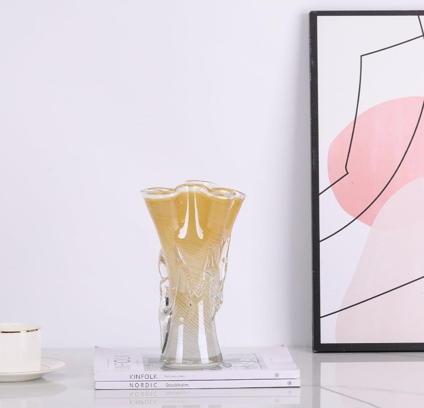 Luminous Yellow Swirl Art Glass Vase – Hand-Blown Luxury Centerpiece