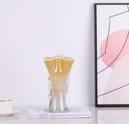 Luminous Yellow Swirl Art Glass Vase – Hand-Blown Luxury Centerpiece
