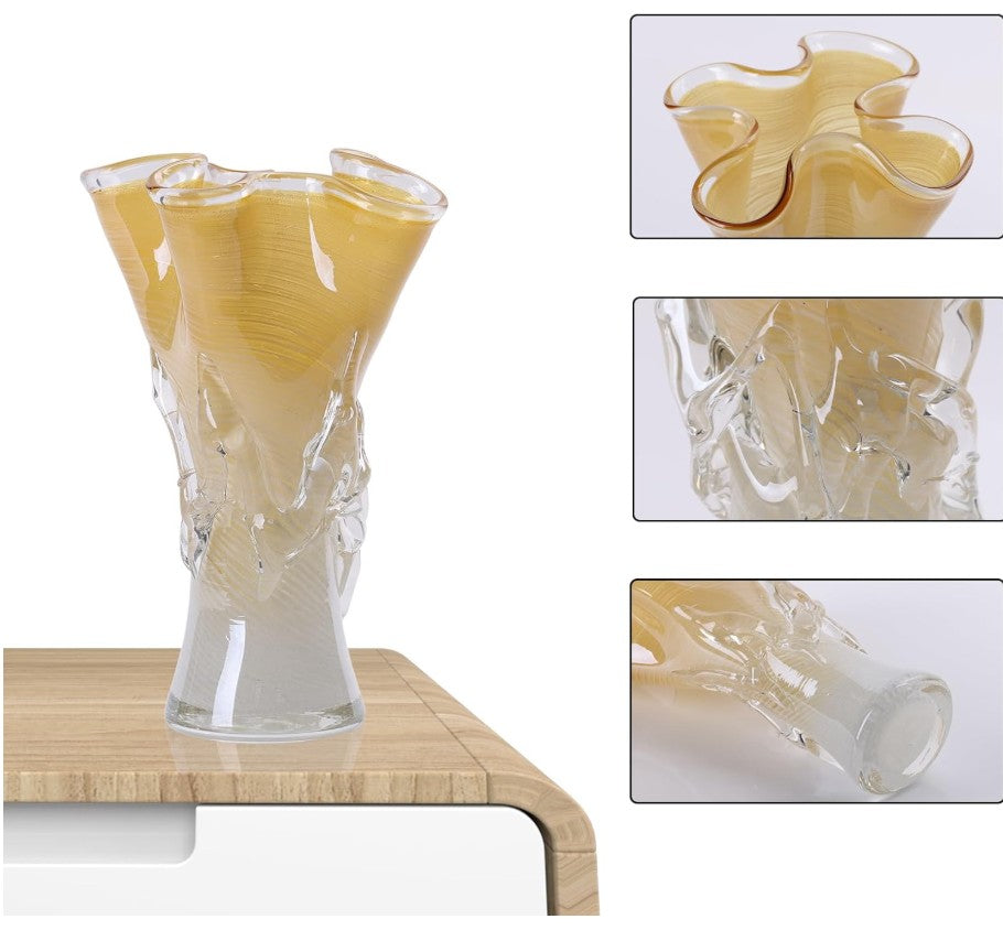 Luminous Yellow Swirl Art Glass Vase – Hand-Blown Luxury Centerpiece