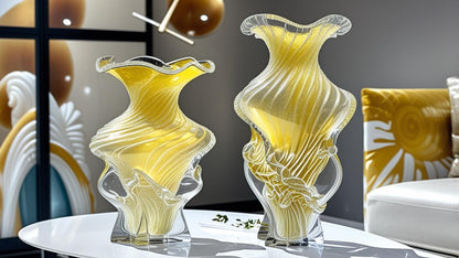 Luminous Yellow Swirl Art Glass Vase – Hand-Blown Luxury Centerpiece