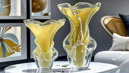 Luminous Yellow Swirl Art Glass Vase – Hand-Blown Luxury Centerpiece