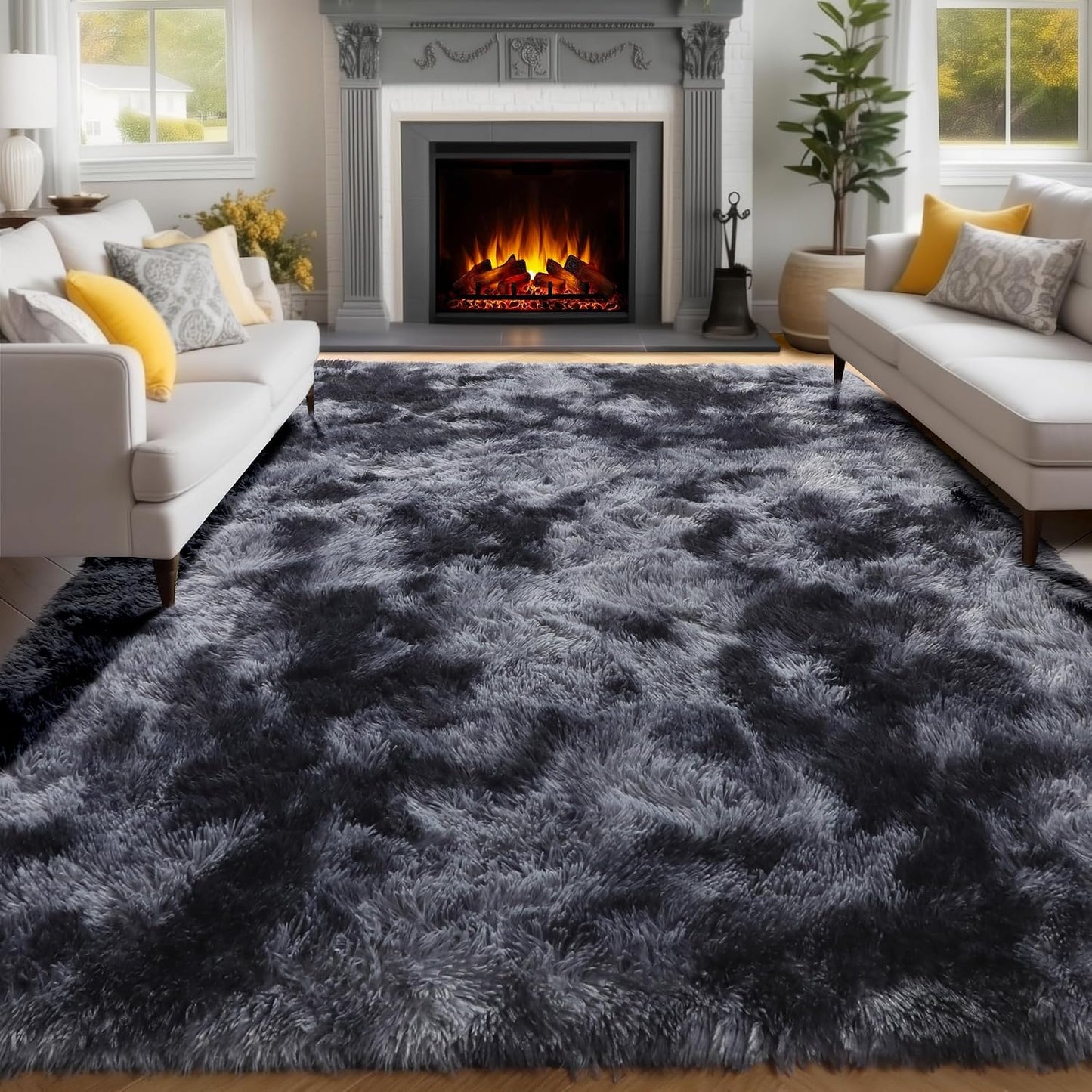 Fluffy Shag Area Rug's abstract tie-dye motif providing stylish comfort to the room.