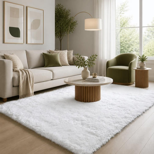 Fluffy Shag Area Rug in abstract tie-dye design showcasing plush texture and soft comfort.