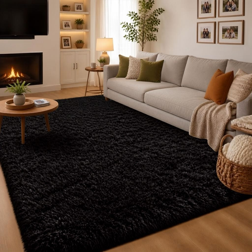 Fluffy Shag Area Rug featuring abstract design for a luxurious look.