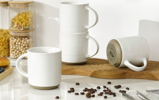 Bacimi 13.5 oz Stoneware Coffee Mug Set of 4, Handcrafted Ceramic Cups for Coffee, Tea & Lattes — coordinated stoneware coffee mug set for a cozy kitchen coffee bar