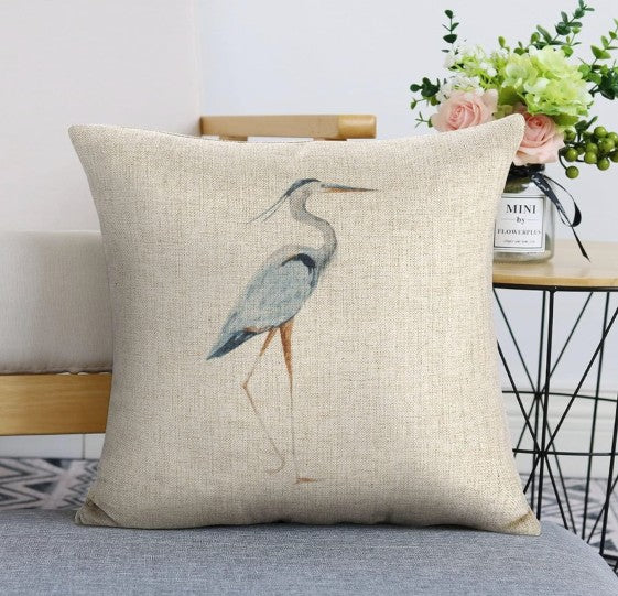 Icotoibabie Linen Throw Pillow Cover - Blue Egret Floral Coastal Decorative Cushion Case, square linen throw pillow cover in a blue egret pattern