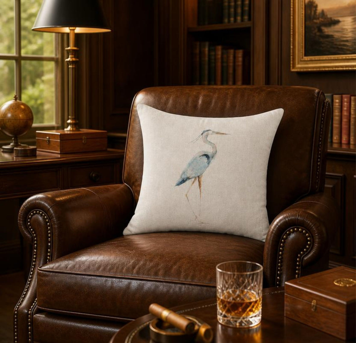Icotoibabie Linen Throw Pillow Cover - Blue Egret Floral Coastal Decorative Cushion Case, decorative coastal linen throw pillow cover with hidden zipper closure