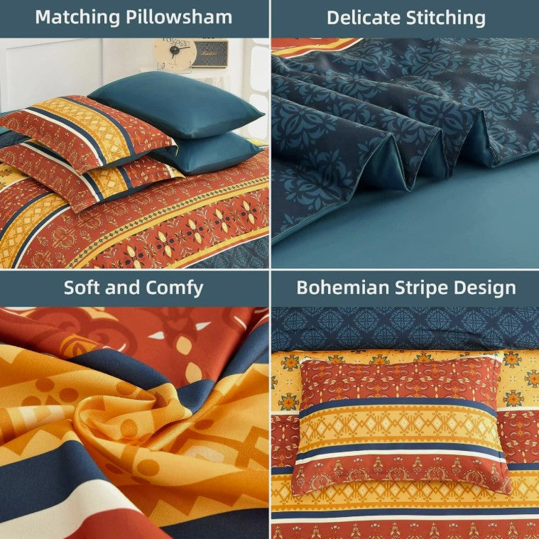Close-up of the durable stitching on the Boho King Comforter Set, highlighting fade-resistant quality.