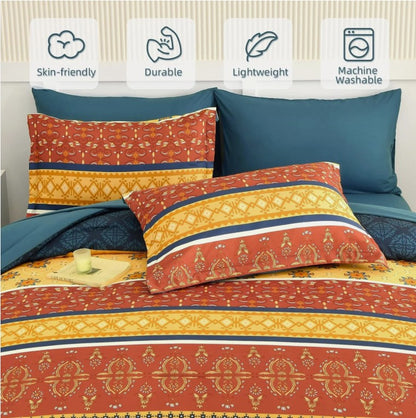 Product packaging of the Boho King Comforter Set, showcasing all 7 pieces included in the bed-in-a-bag.