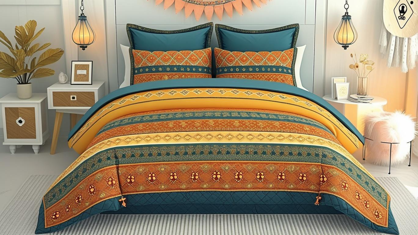 Boho King Comforter Set showcasing a burnt orange striped design for a cozy bedroom upgrade.