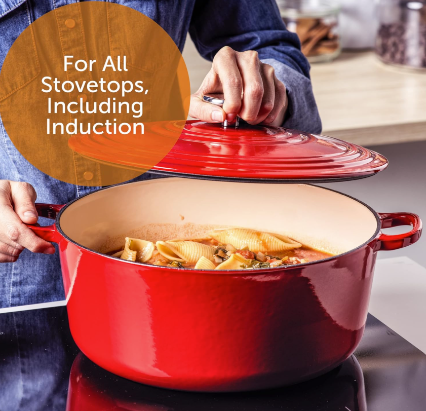 Stylishly styled BK Bourgogne cast iron dutch oven with wooden utensils and natural decor, a modern farmhouse touch.