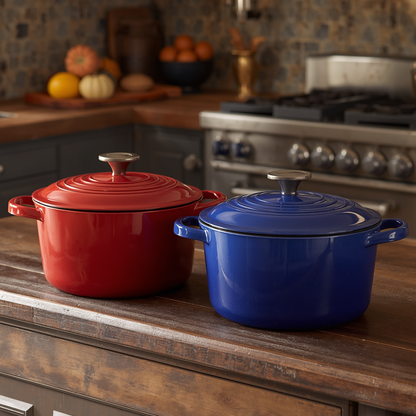 BK Bourgogne cast iron dutch oven elegantly presented as rustic kitchen decor, adding warmth to interiors.