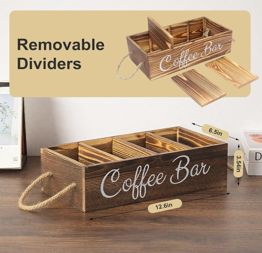 Versatile usage of the Rustic Farmhouse Coffee Bar Organizer in a stylish home coffee nook, serving its purpose as a farmhouse coffee organizer.
