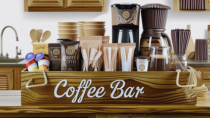The Rustic Farmhouse Coffee Bar Organizer enhancing a cozy coffee corner, ideal for anyone seeking a farmhouse coffee organizer.