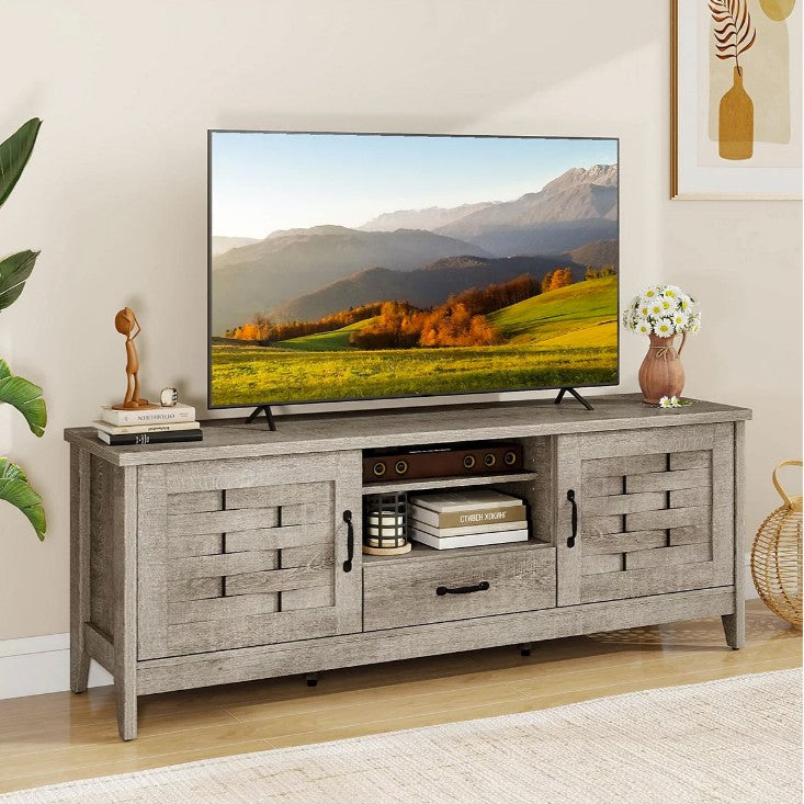 Rustic Farmhouse TV Stand designed for stability, supporting up to 110 lb TV.