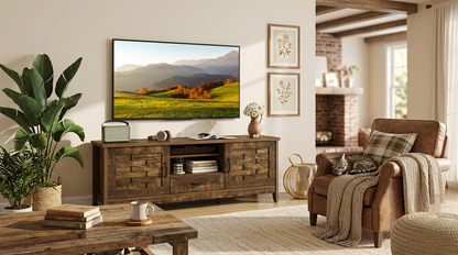A stunning Rustic Farmhouse TV Stand highlighted in natural lighting.