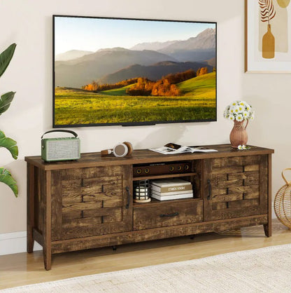Modern farmhouse styling with the Rustic Farmhouse TV Stand and decor.
