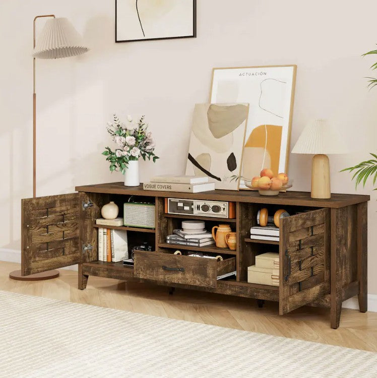 Warm, inviting colors of the Rustic Farmhouse TV Stand.