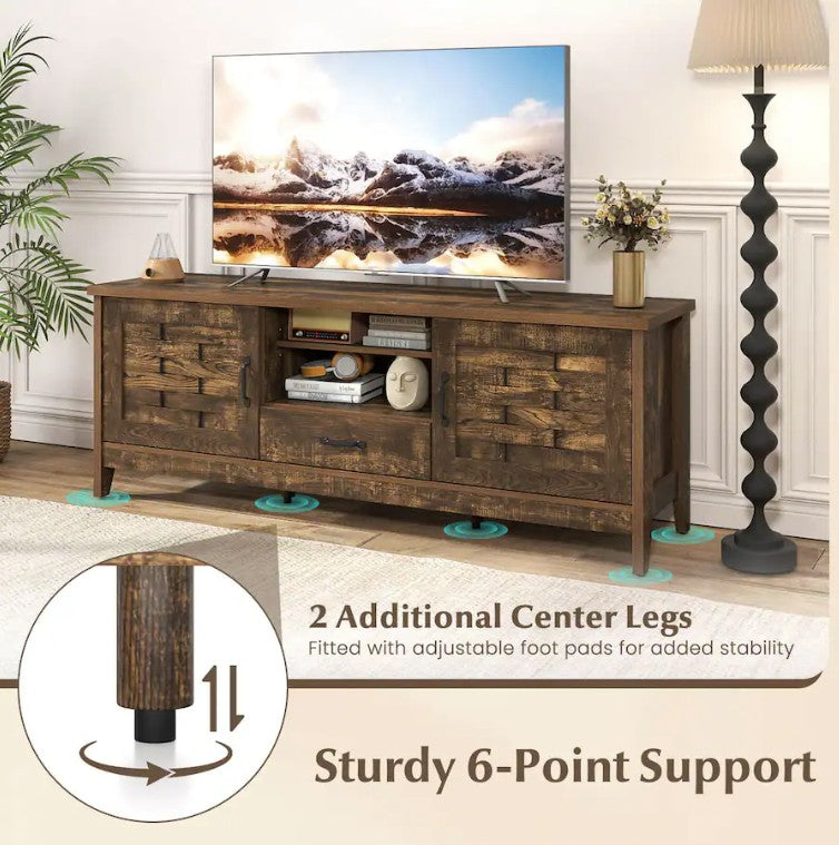 Rustic Farmhouse TV Stand paired with contemporary furnishings.