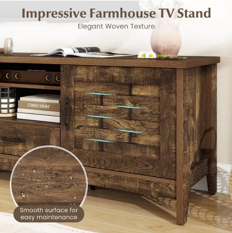 Versatile Rustic Farmhouse TV Stand suitable for various media setups.