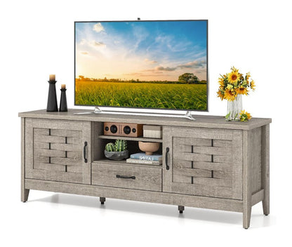 Detailed craftsmanship of the Rustic Farmhouse TV Stand's woven doors.