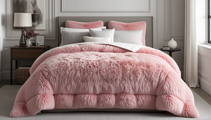 Diverse styling ideas for the Faux Fur Duvet Cover Set in various modern bedroom themes.