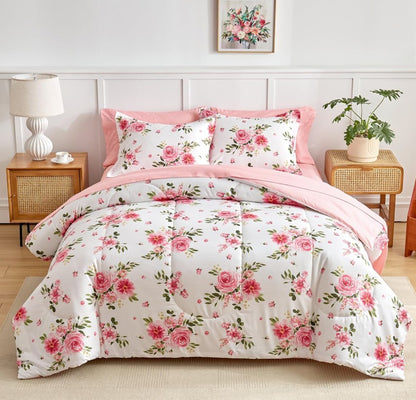 Elevated bedroom decor featuring the dark pink floral bedding set paired with neutral accessories for a stylish look.