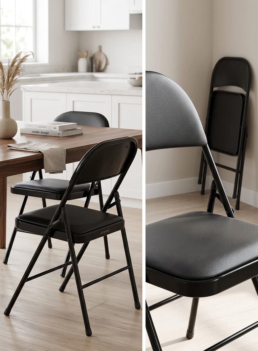 Elegant arrangement of Padded Folding Chairs with table settings for a complete event decor solution.