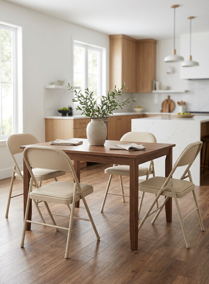 Padded Folding Chairs in a chic home setting, illustrating their appeal for everyday use and stylish events.
