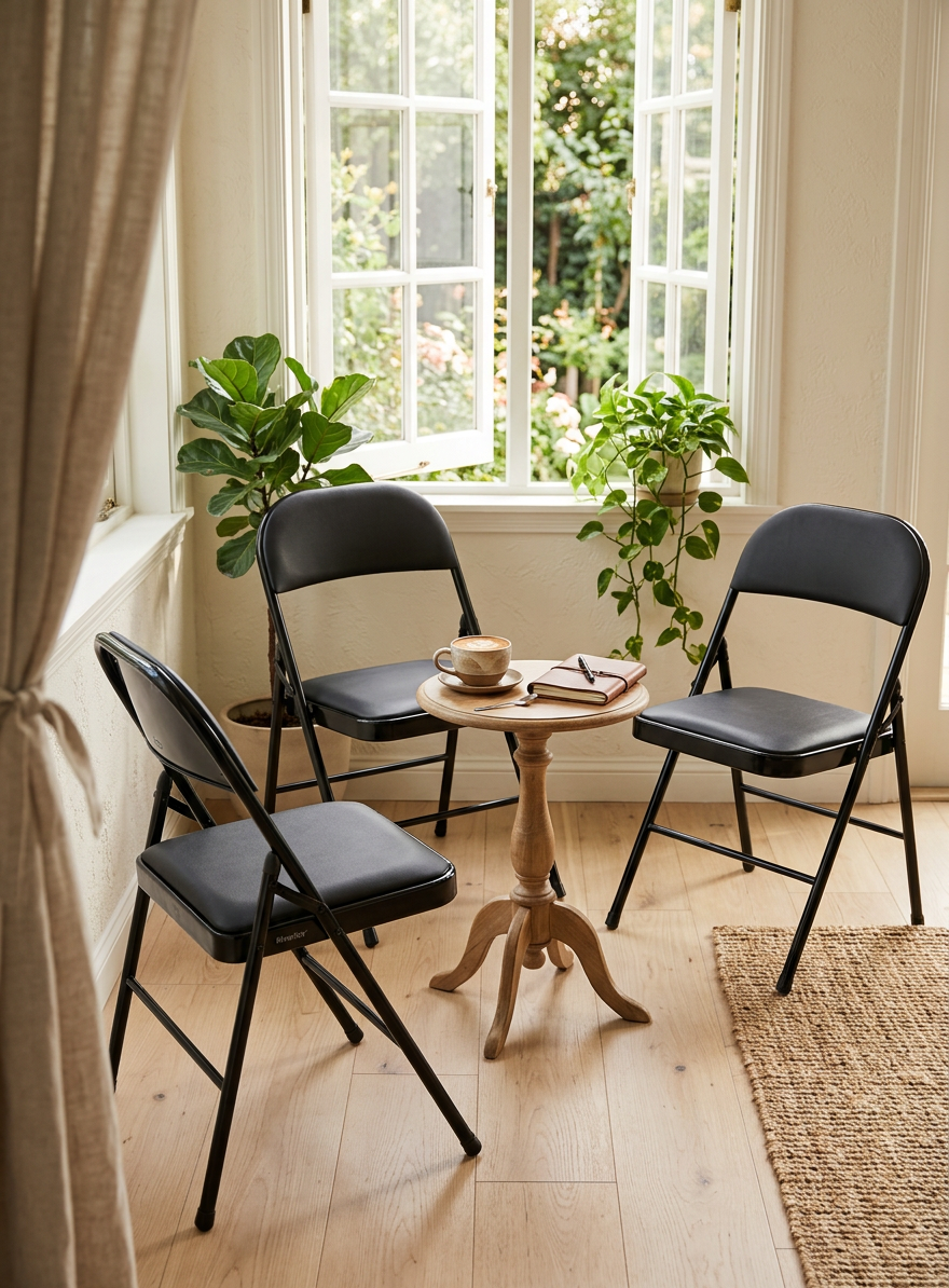 Padded Folding Chairs arranged elegantly in a garden party setting, perfect for outdoor events.
