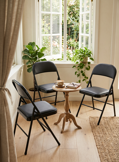 Padded Folding Chairs arranged elegantly in a garden party setting, perfect for outdoor events.
