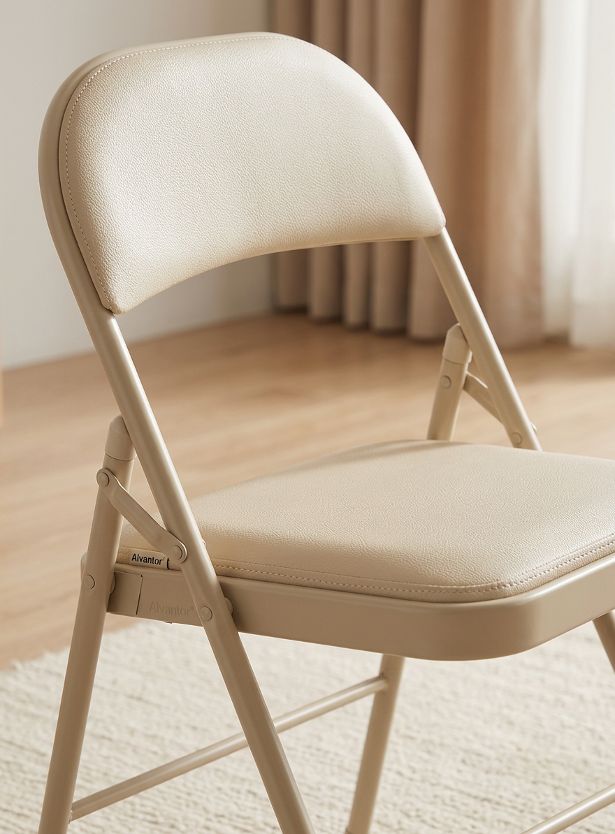Detail shot of the PU leather finish on the Padded Folding Chairs, highlighting their premium quality.