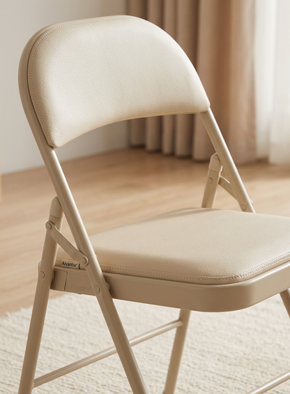Detail shot of the PU leather finish on the Padded Folding Chairs, highlighting their premium quality.