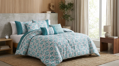Hypoallergenic Queen/King Polyester 6-Piece Comforter Set in Green Floral design by HomelyOasis, ideal for any season.