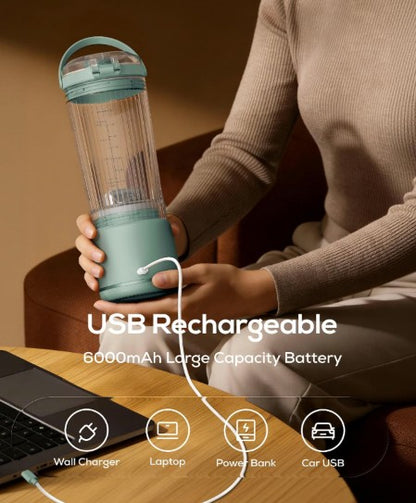 Portable 500ml USB Rechargeable Smoothie Maker with 6 Blades, 2 Modes & BPA-Free Travel Cup, compact portable smoothie blender