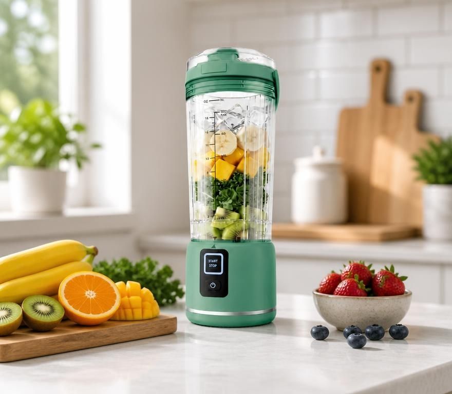 Portable 500ml USB Rechargeable Smoothie Maker with 6 Blades, 2 Modes & BPA-Free Travel Cup, portable smoothie blender with stainless steel blades