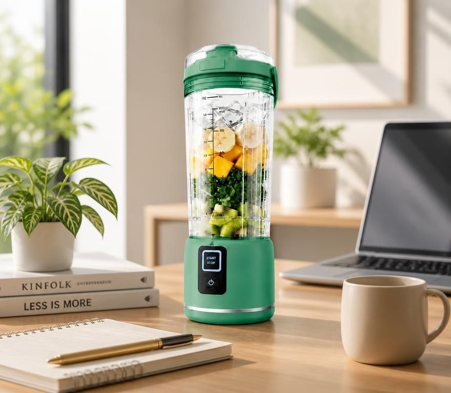 Portable 500ml USB Rechargeable Smoothie Maker with 6 Blades, 2 Modes & BPA-Free Travel Cup, portable smoothie blender for office use