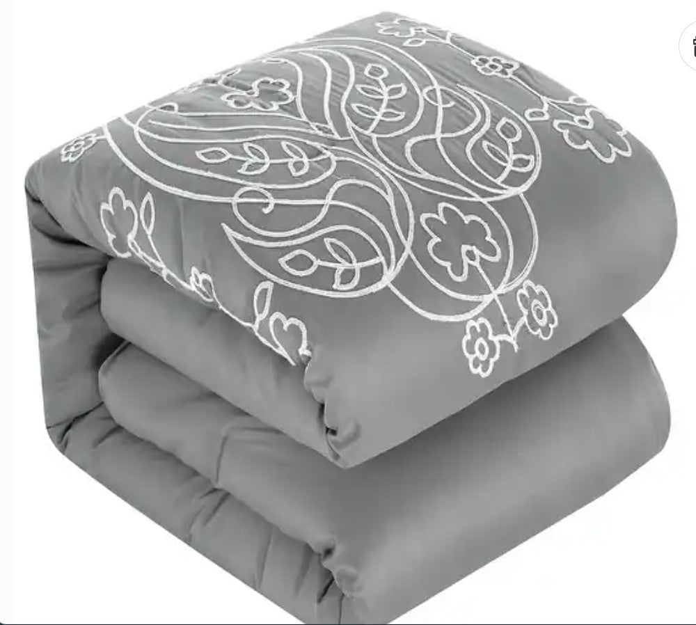 Stylish breakfast cushion included in the Queen King Microfiber 6-Piece Comforter Set, Silver Medallion.