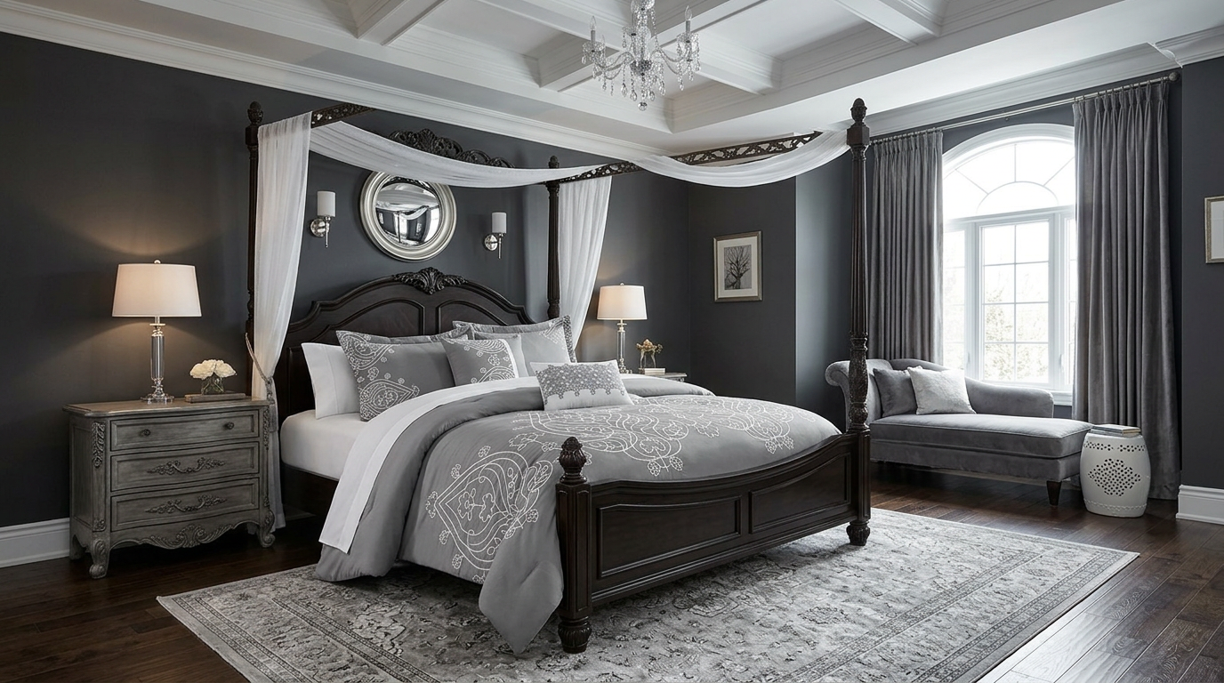 Detailed view of the plush texture of the Queen King Microfiber 6-Piece Comforter Set, Silver Medallion.
