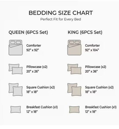 All pieces of the Queen King Microfiber 6-Piece Comforter Set, Silver Medallion arranged on a bed.