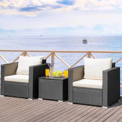 3-Piece Outdoor Wicker Patio Conversation Set with Soft Cushions & Glass Coffee Table – stylish outdoor wicker conversation set ideal for patio and garden.