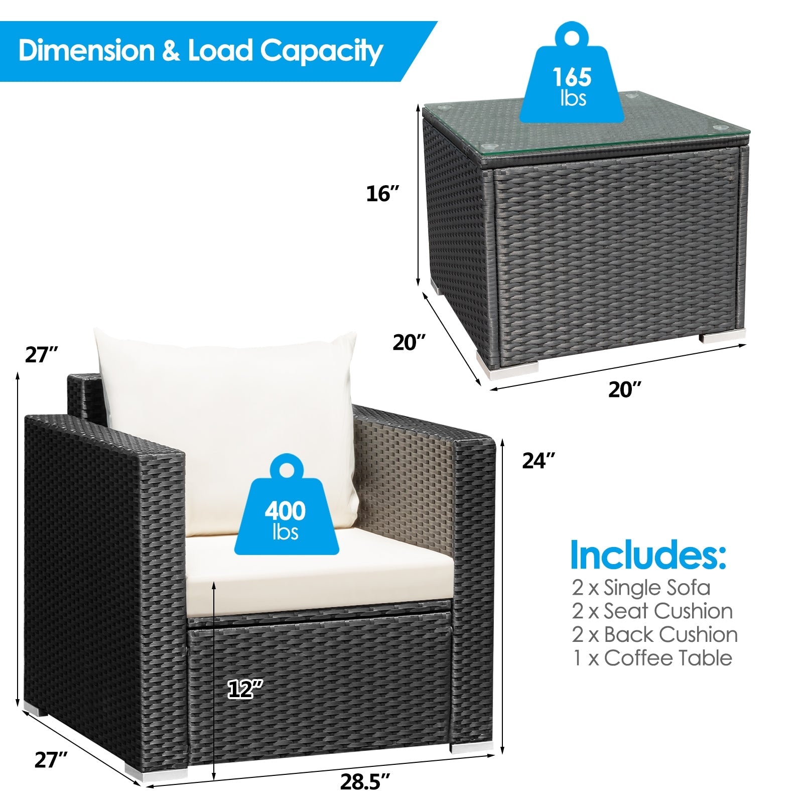Detailed view of the handwoven rattan of the 3-Piece Outdoor Wicker Patio Conversation Set – durable outdoor wicker conversation set for your garden.