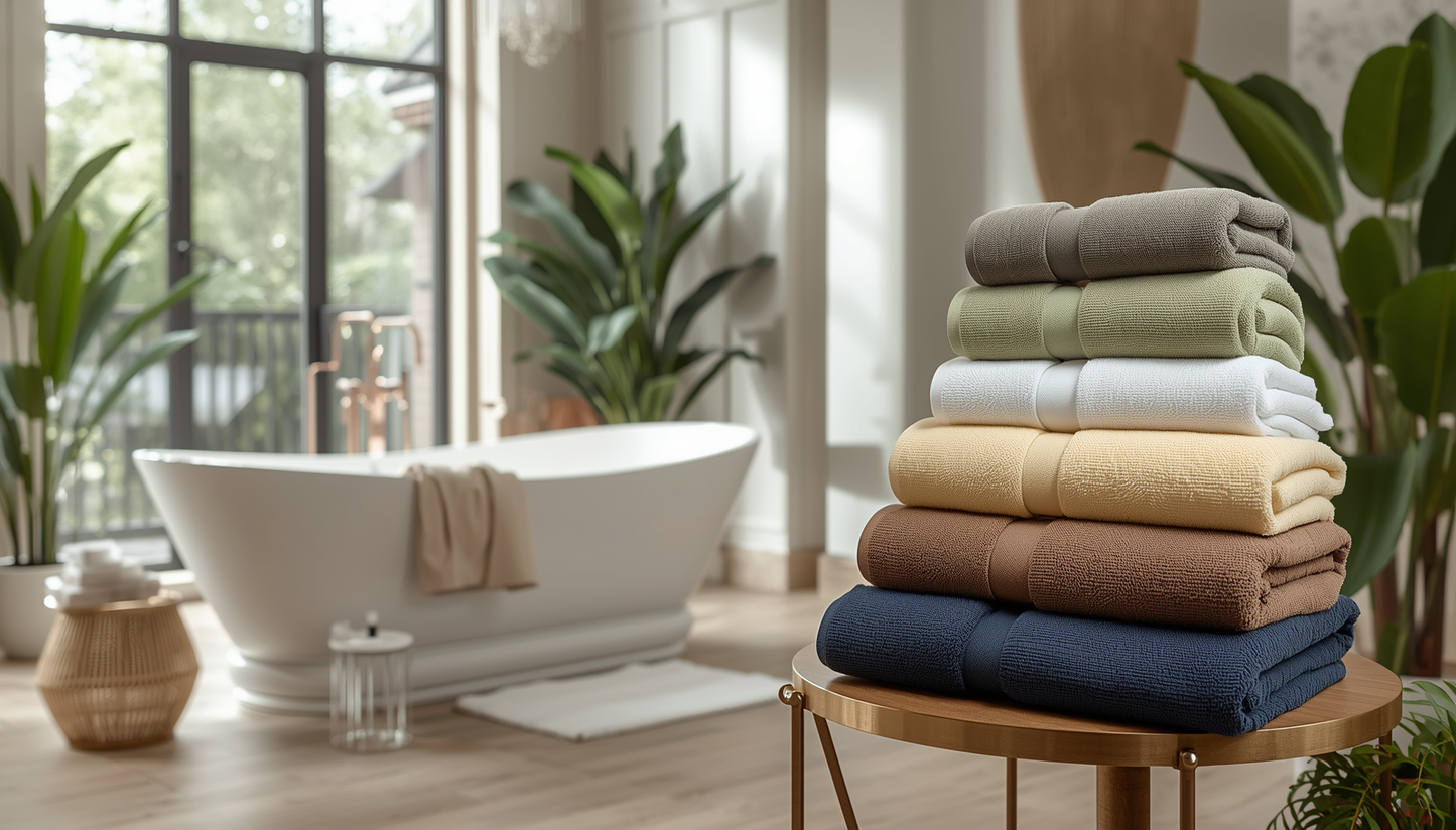 Customer enjoying the soft feel of the Ultra-Soft High-Absorbency Terry Bath Towel, representing ultimate comfort and high absorbency bath towels.