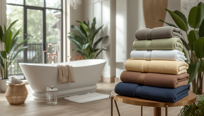 Customer enjoying the soft feel of the Ultra-Soft High-Absorbency Terry Bath Towel, representing ultimate comfort and high absorbency bath towels.