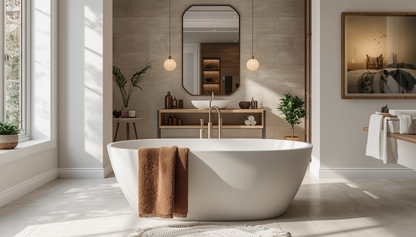 Elegant presentation of the Ultra-Soft High-Absorbency Terry Bath Towels in a tranquil bathroom setting, emphasizing their comfort and absorbency.